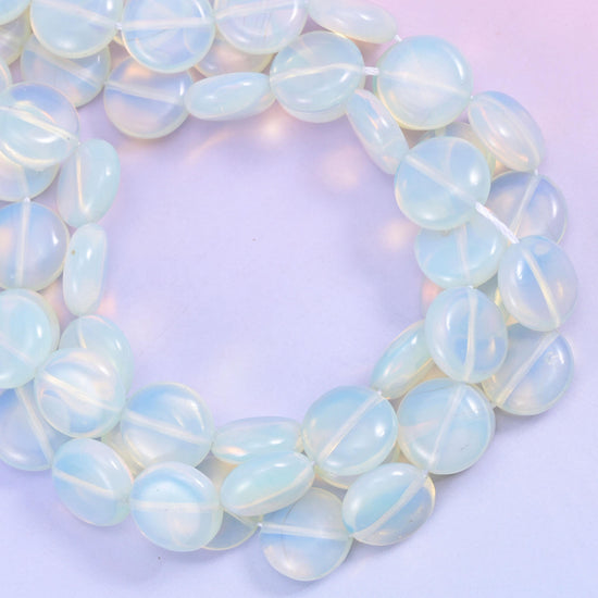 Opalite Smooth Coin Beads Size 15mm Jewelry Making 15 Inch Strand