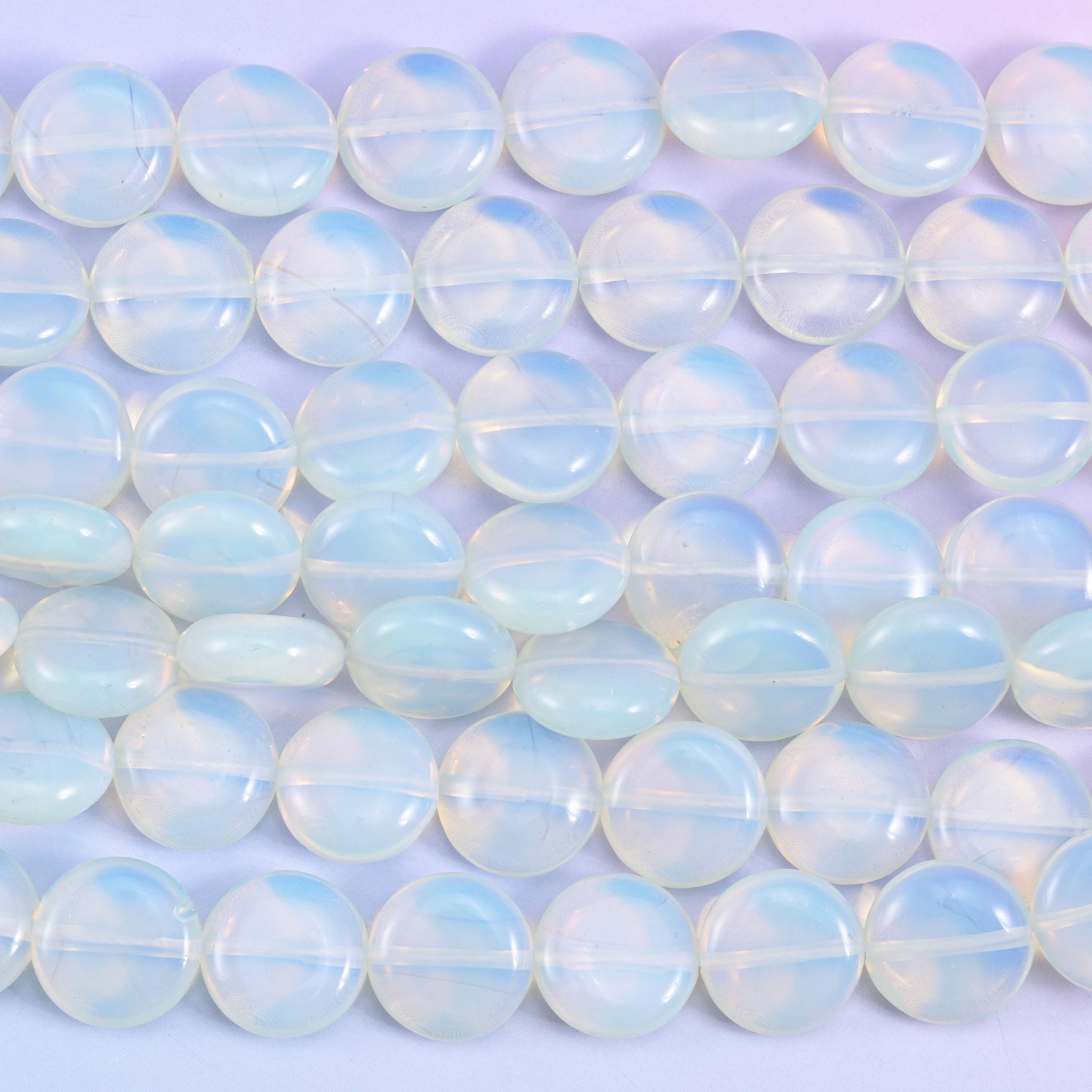 Opalite Smooth Coin Beads Size 15mm Jewelry Making 15 Inch Strand