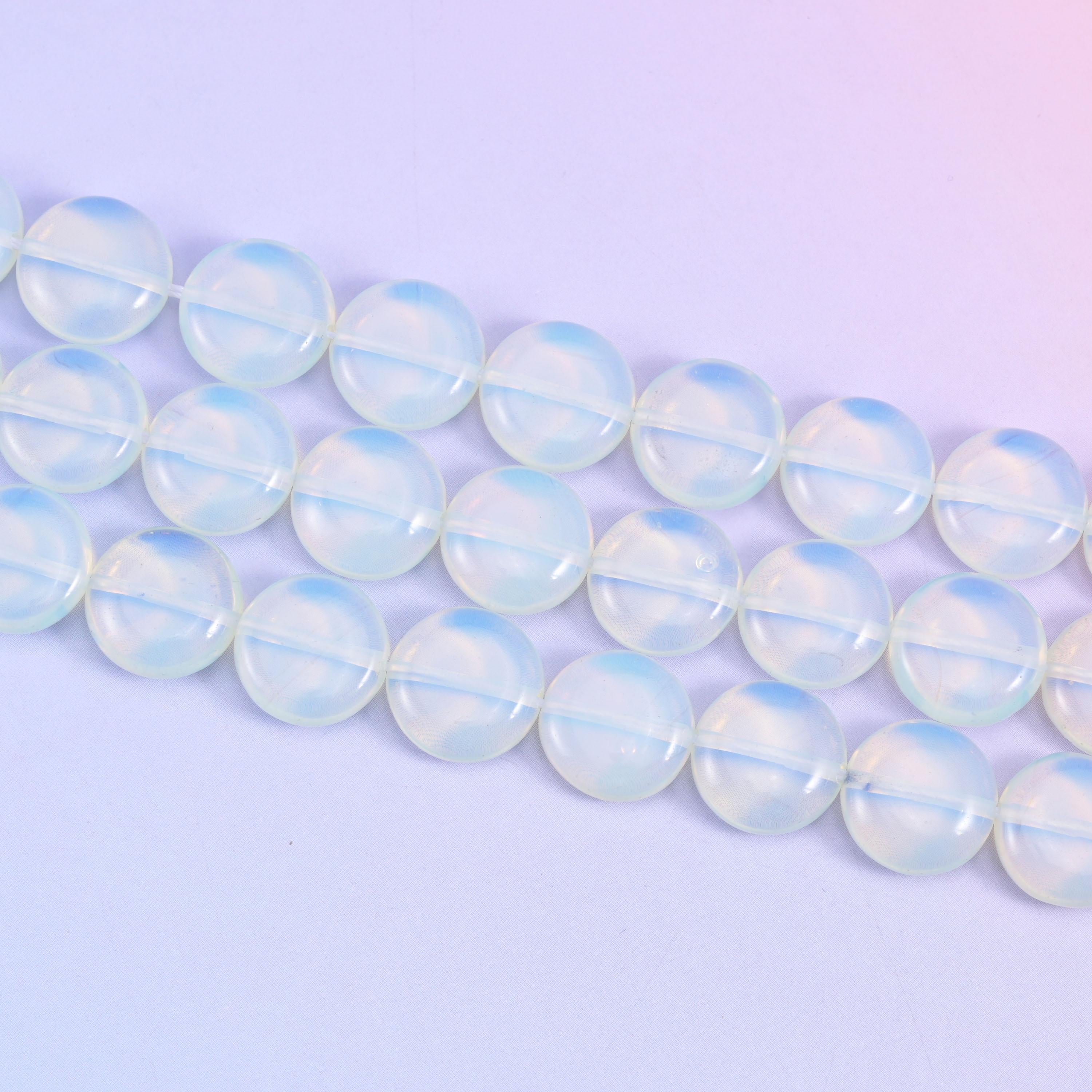 Opalite Smooth Coin Beads Size 15mm Jewelry Making 15 Inch Strand