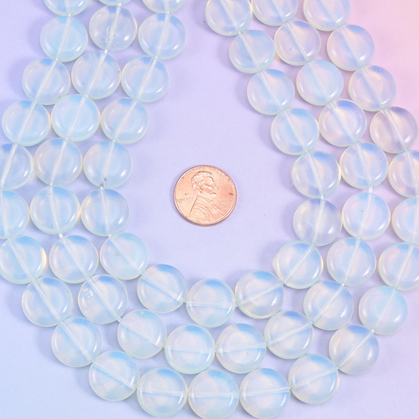 Opalite Smooth Coin Beads Size 15mm Jewelry Making 15 Inch Strand