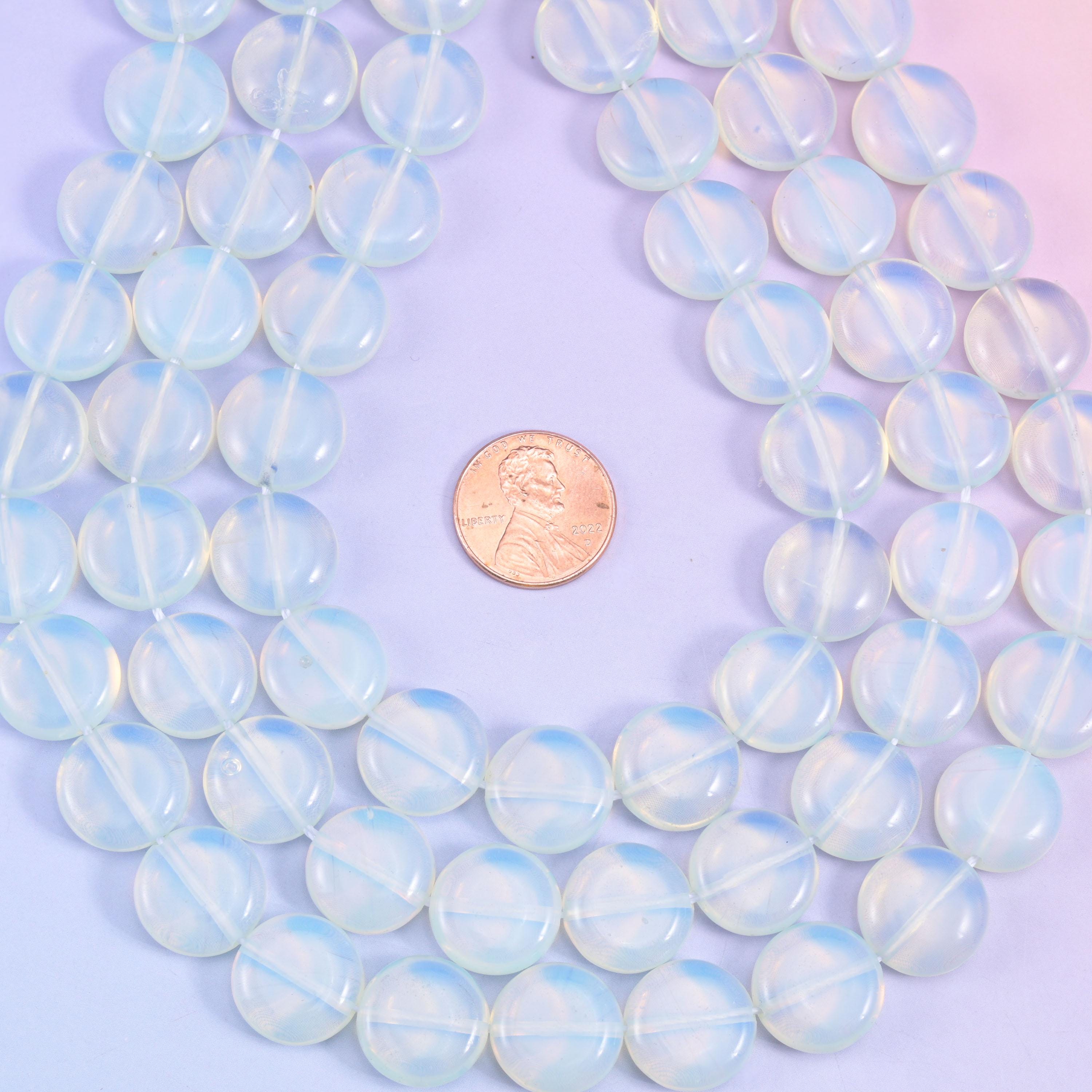 Opalite Smooth Coin Beads Size 15mm Jewelry Making 15 Inch Strand