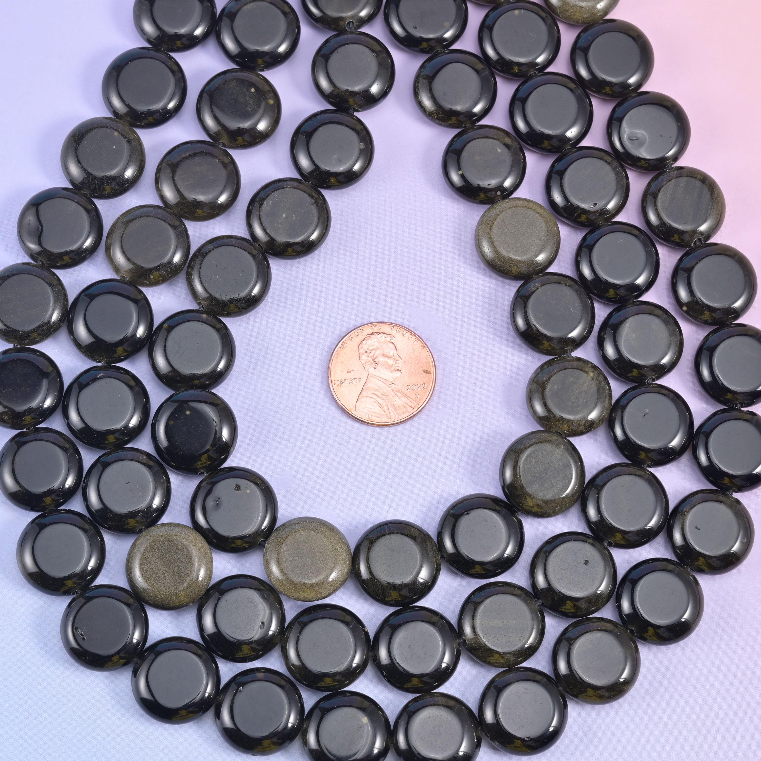 Gold Obsidian Smooth Coin Beads Size 15mm Jewelry Making 15 Inch Strand