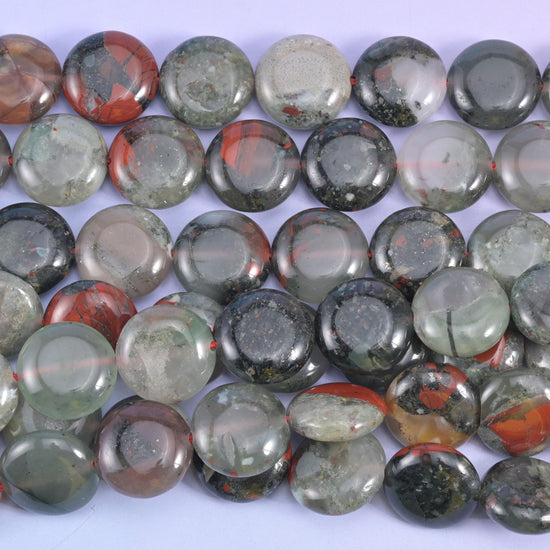 African Bloodstone Smooth Coin Beads Size 15mm Jewelry Making 15 Inch Strand