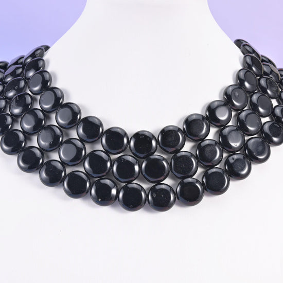 Black Obsidian Smooth Coin Beads Size 15mm Jewelry Making 15 Inch Strand