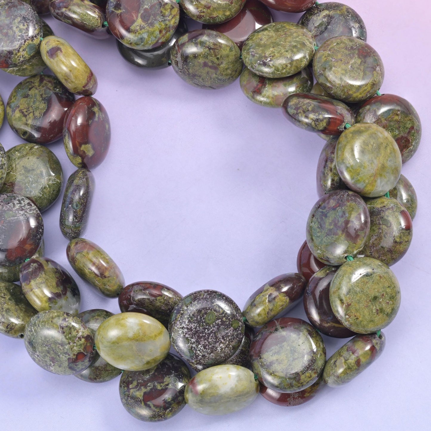 Dragon Bloodstone Smooth Coin Beads Size 15mm Jewelry Making 15 Inch Strand