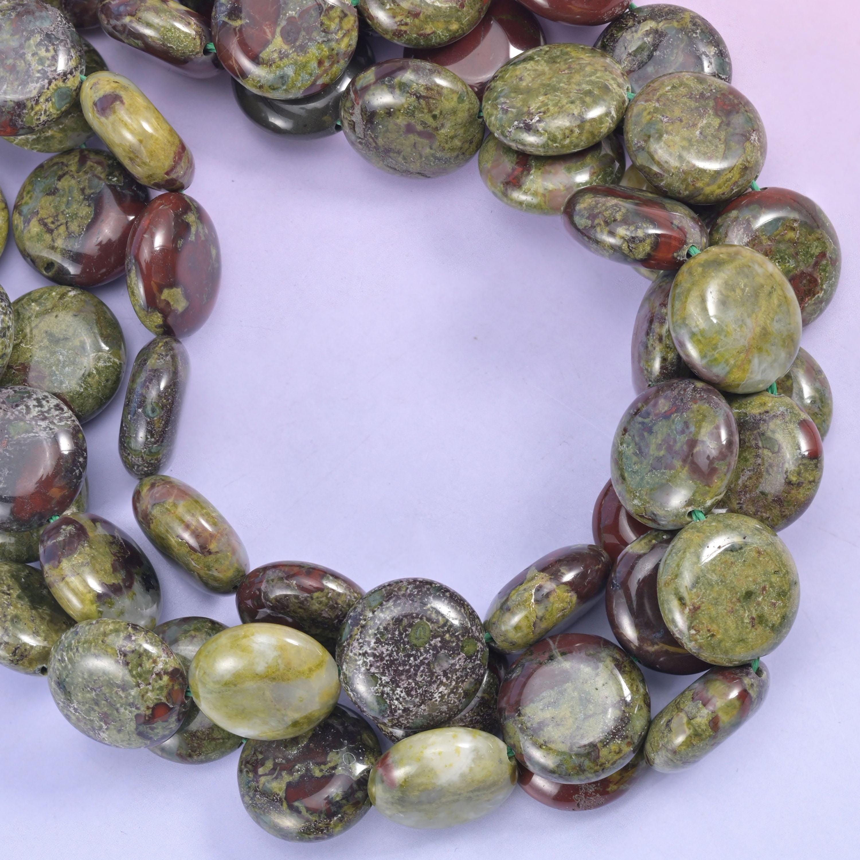 Dragon Bloodstone Smooth Coin Beads Size 15mm Jewelry Making 15 Inch Strand