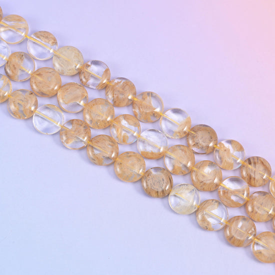 Yellow Watermelon Quartz Smooth Coin Beads Size 15mm Jewelry Making 15 Inch Strand