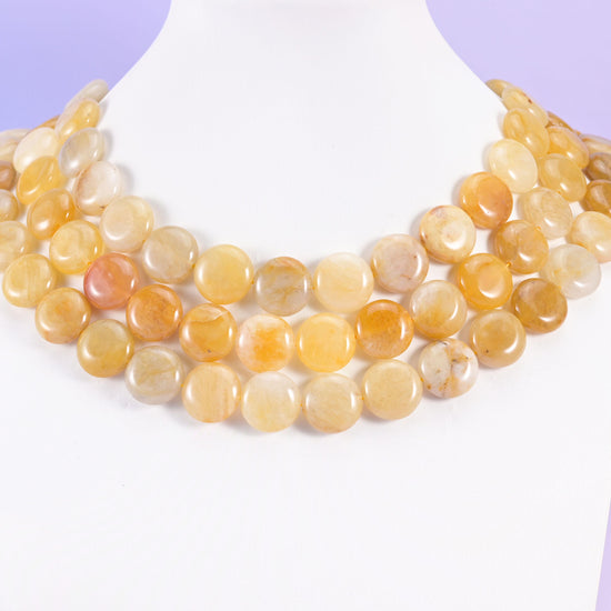 Yellow Jade Smooth Coin Beads Size 15mm Jewelry Making 15 Inch Strand