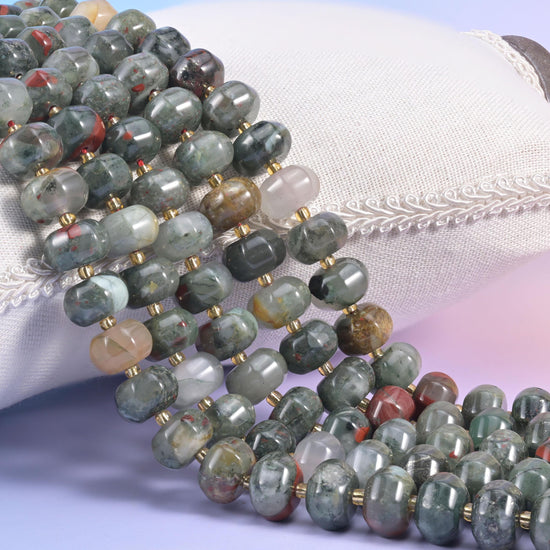 African Bloodstone Pumpkin Rondelle Beads Jewelry Making Size 12x8mm 15" Strand