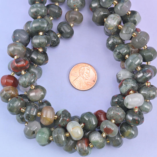African Bloodstone Pumpkin Rondelle Beads Jewelry Making Size 12x8mm 15" Strand