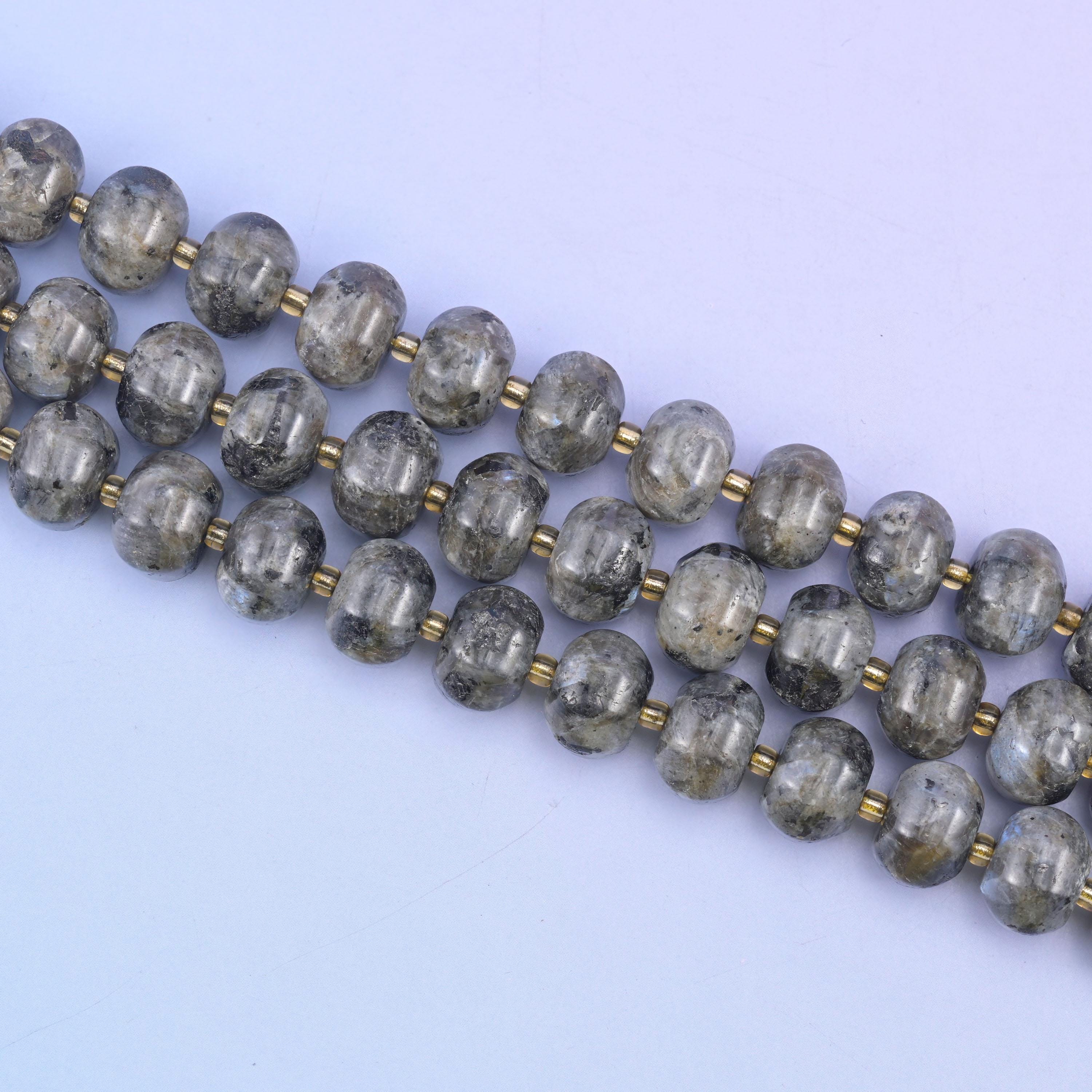 Black Labradorite Pumpkin Rondelle Beads Jewelry Making Size 12x8mm 15" Strand