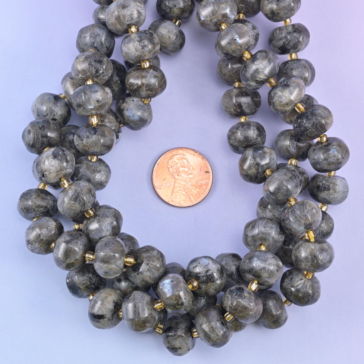 Black Labradorite Pumpkin Rondelle Beads Jewelry Making Size 12x8mm 15" Strand