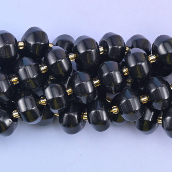 Black Obsidian Pumpkin Rondelle Beads Jewelry Making Size 12x8mm 15" Strand