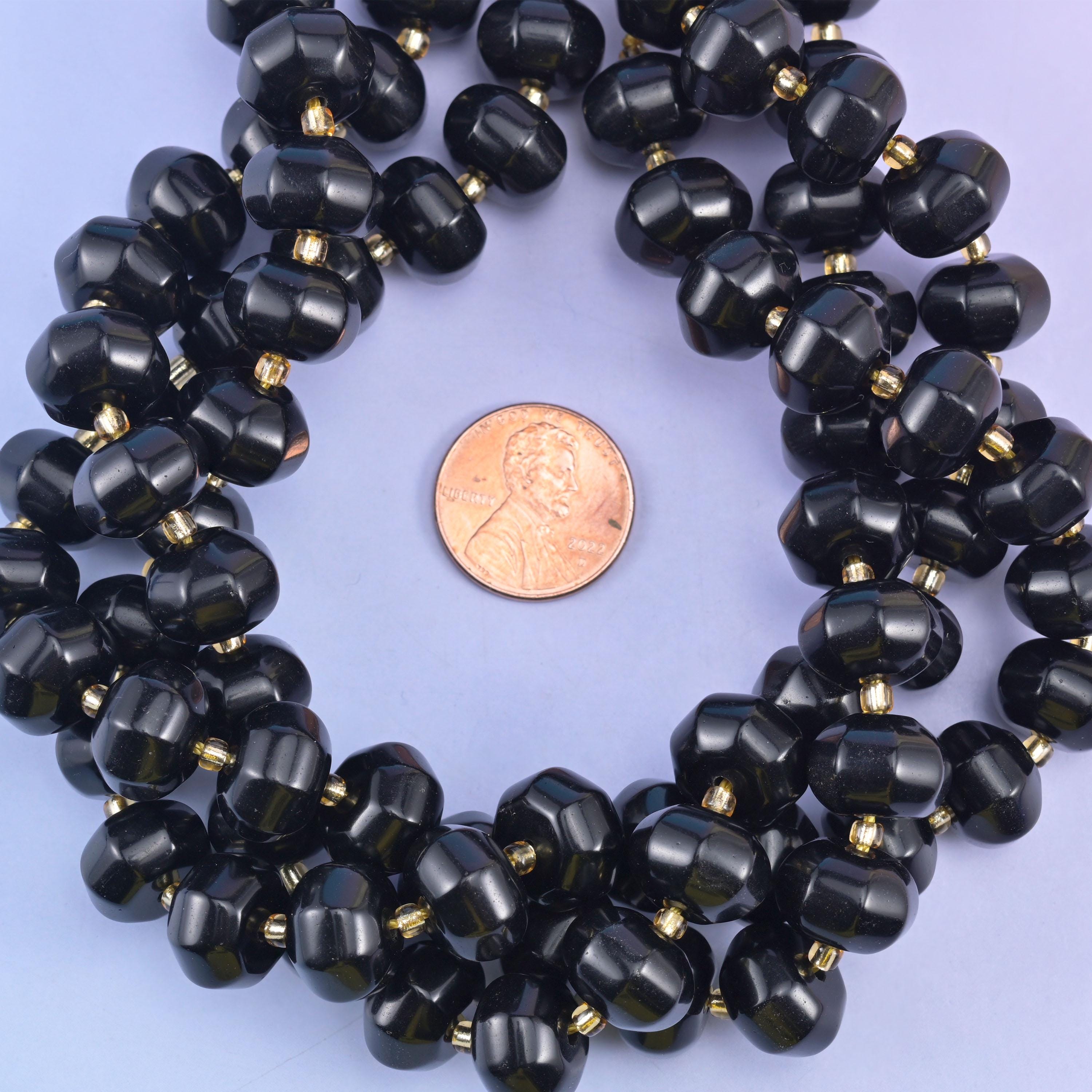 Black Obsidian Pumpkin Rondelle Beads Jewelry Making Size 12x8mm 15" Strand
