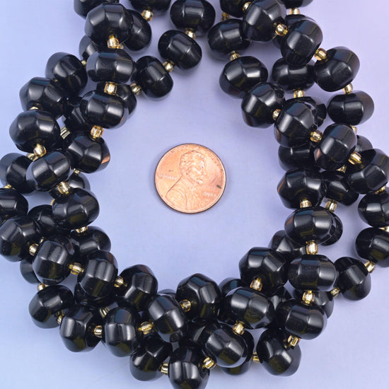 Black Obsidian Pumpkin Rondelle Beads Jewelry Making Size 12x8mm 15" Strand