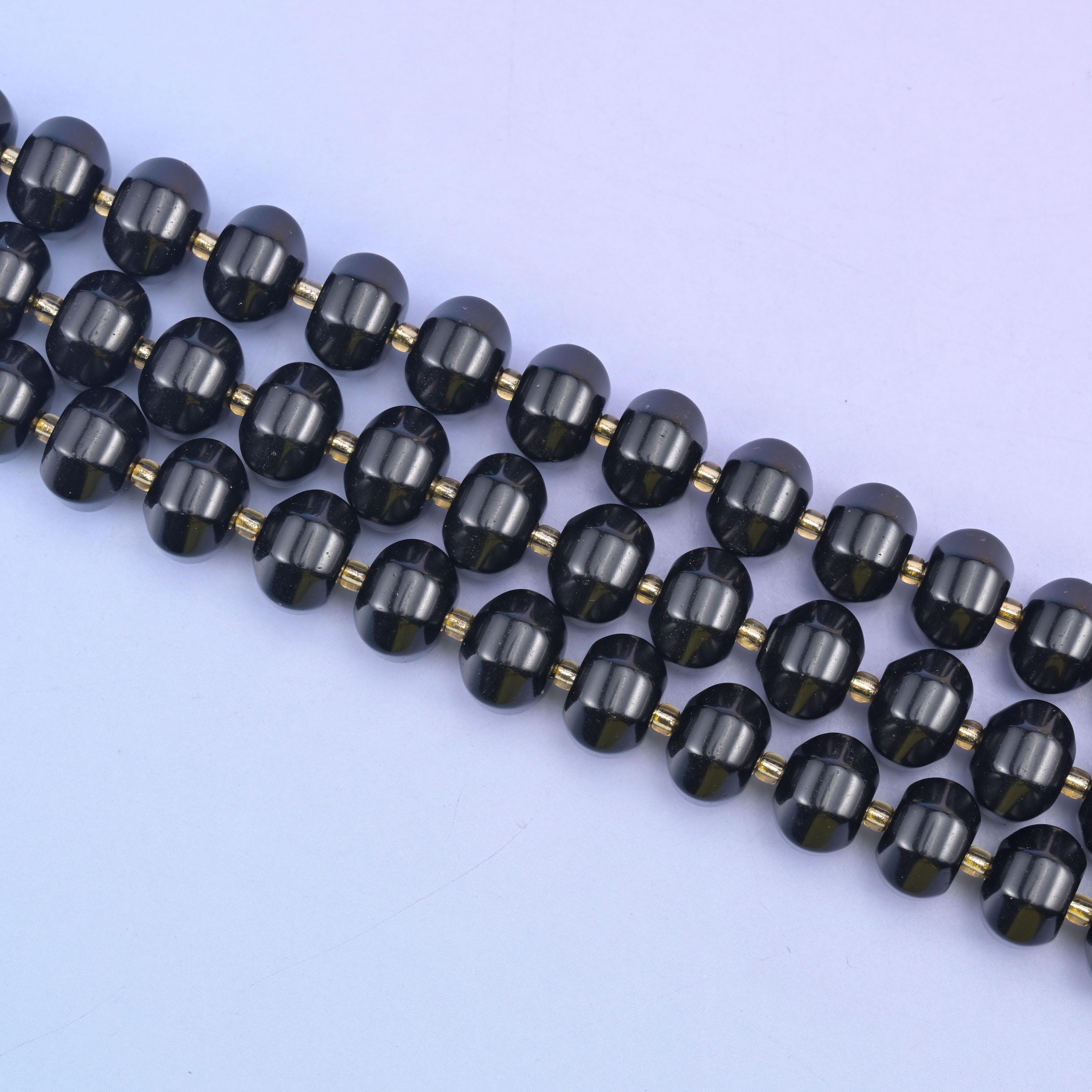Black Obsidian Pumpkin Rondelle Beads Jewelry Making Size 12x8mm 15" Strand