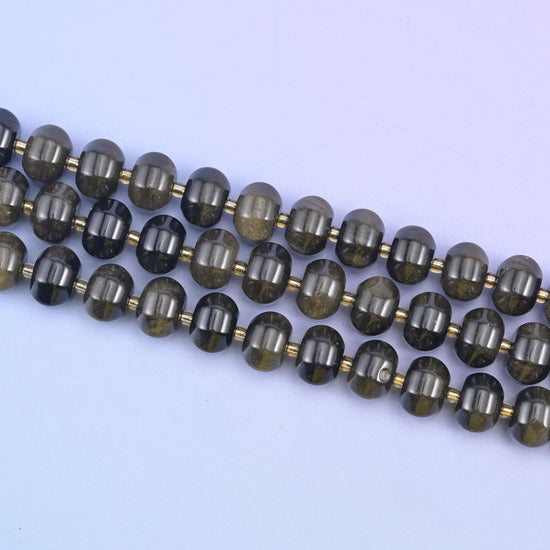 Gold Obsidian Pumpkin Rondelle Beads Jewelry Making Size 12x8mm 15" Strand