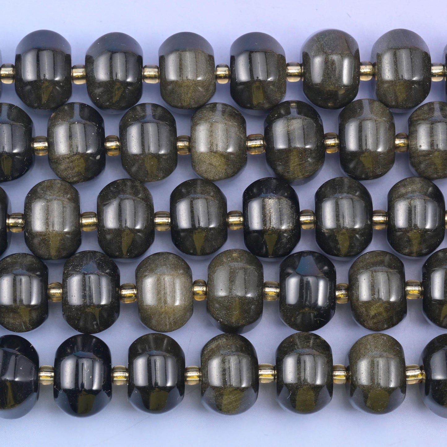 Gold Obsidian Pumpkin Rondelle Beads Jewelry Making Size 12x8mm 15" Strand