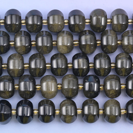 Gold Obsidian Pumpkin Rondelle Beads Jewelry Making Size 12x8mm 15" Strand