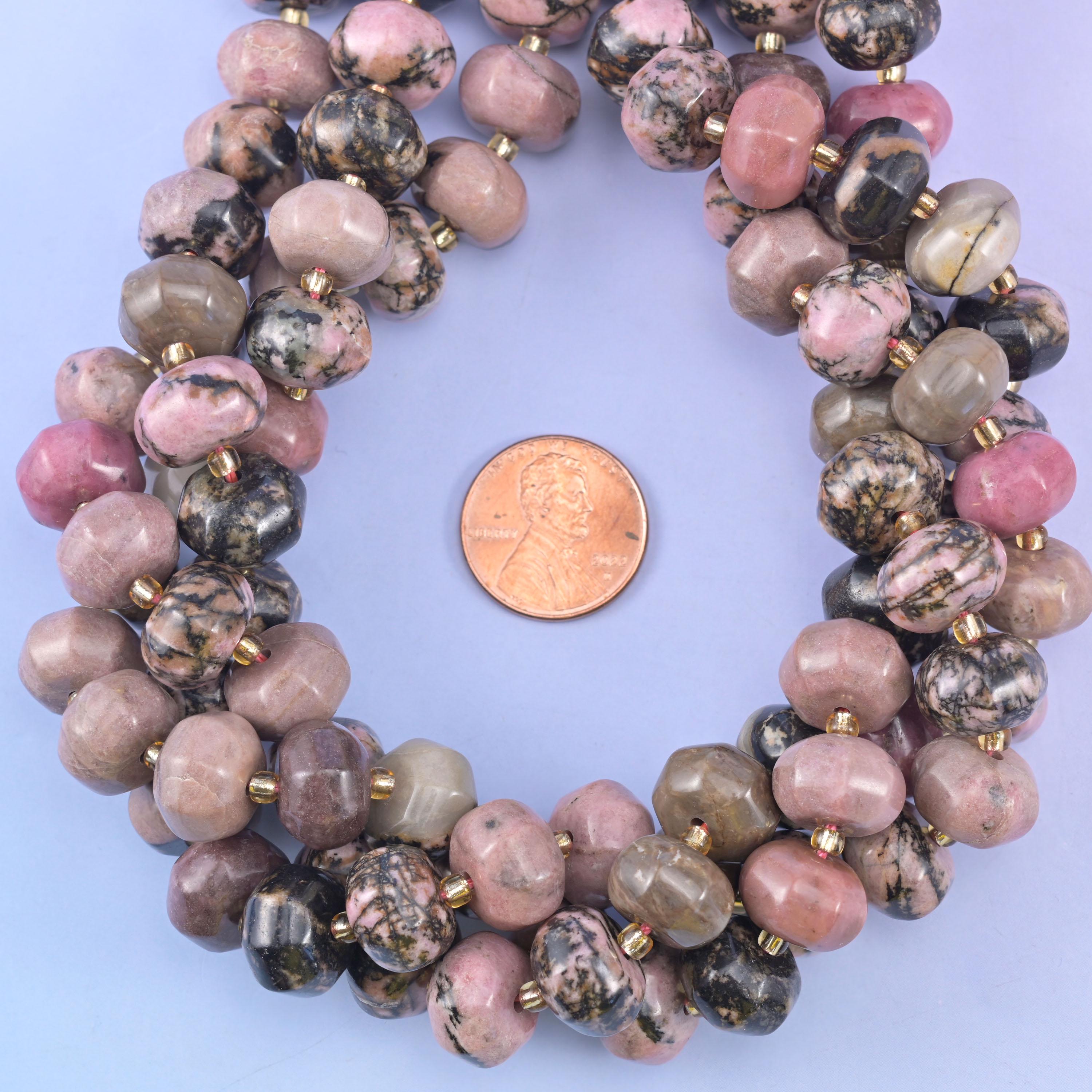 Rhodonite Pumpkin Rondelle Beads Jewelry Making Size 12x8mm 15" Strand
