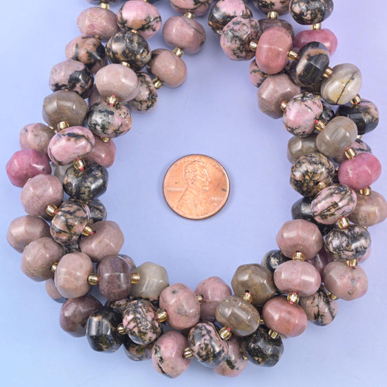 Rhodonite Pumpkin Rondelle Beads Jewelry Making Size 12x8mm 15" Strand