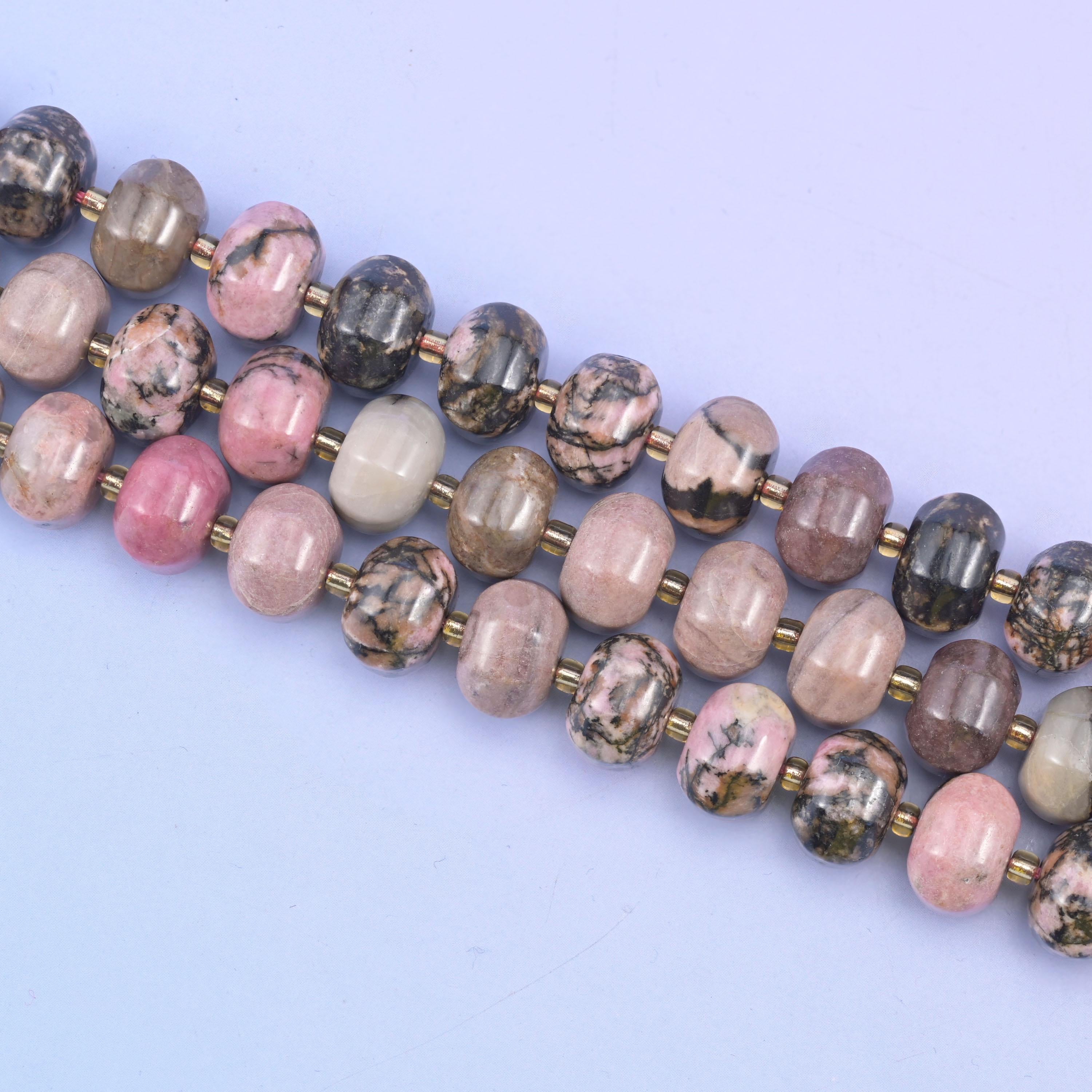 Rhodonite Pumpkin Rondelle Beads Jewelry Making Size 12x8mm 15" Strand