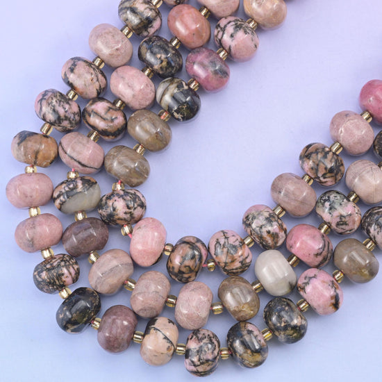 Rhodonite Pumpkin Rondelle Beads Jewelry Making Size 12x8mm 15" Strand