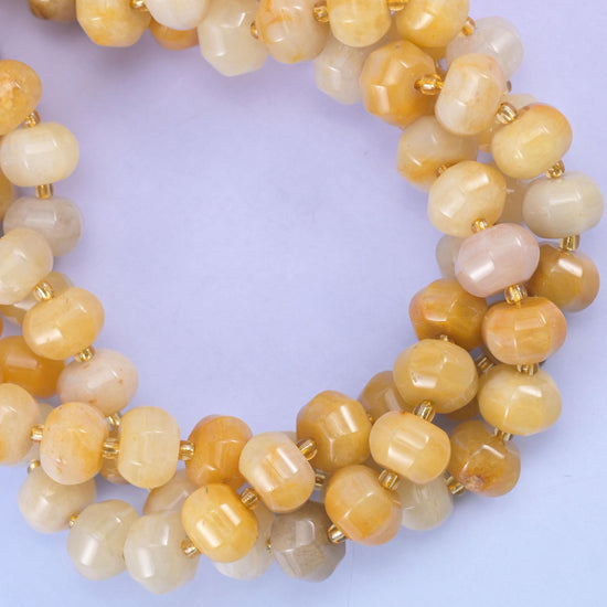 Yellow Jade Pumpkin Rondelle Beads Jewelry Making Size 12x8mm 15" Strand