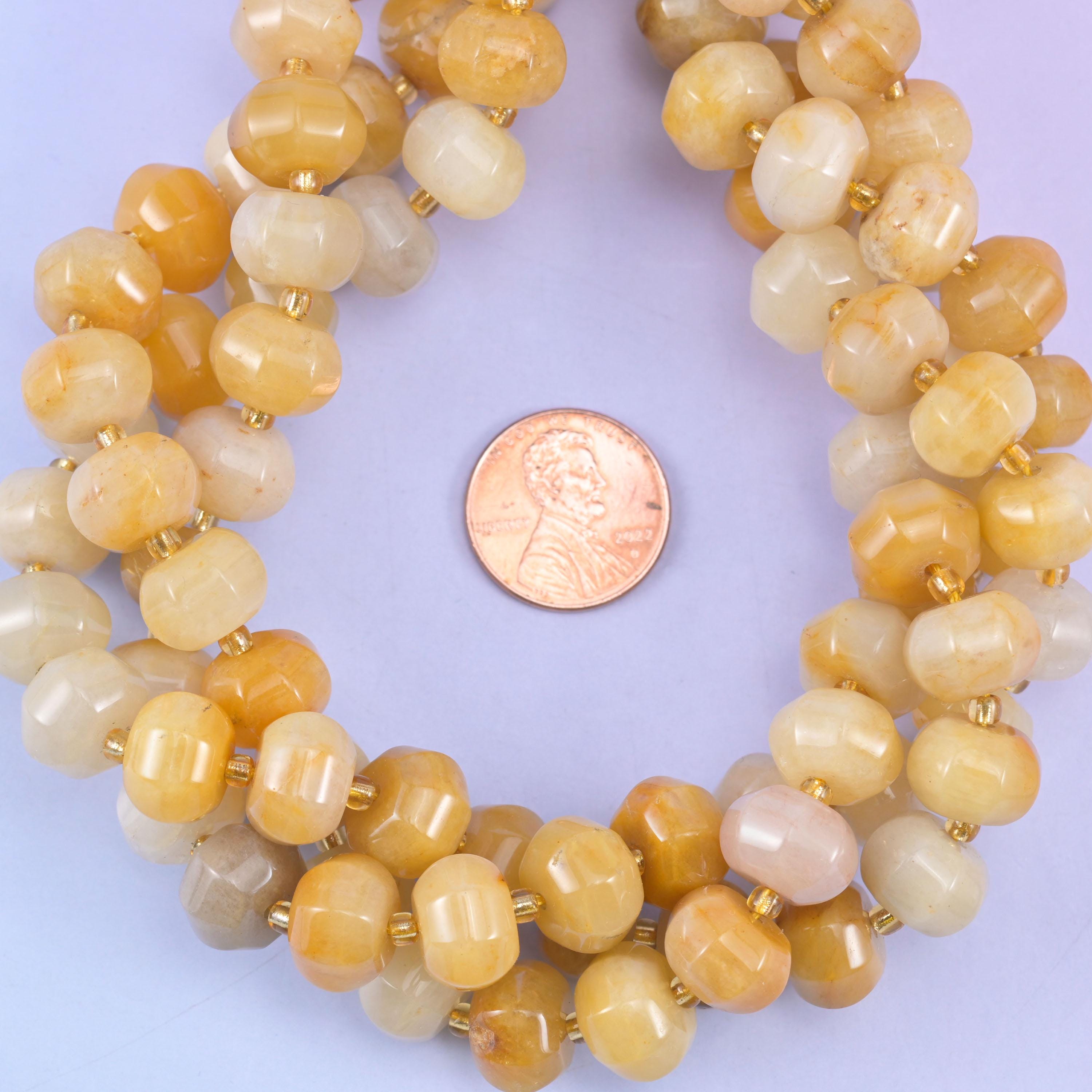 Yellow Jade Pumpkin Rondelle Beads Jewelry Making Size 12x8mm 15" Strand