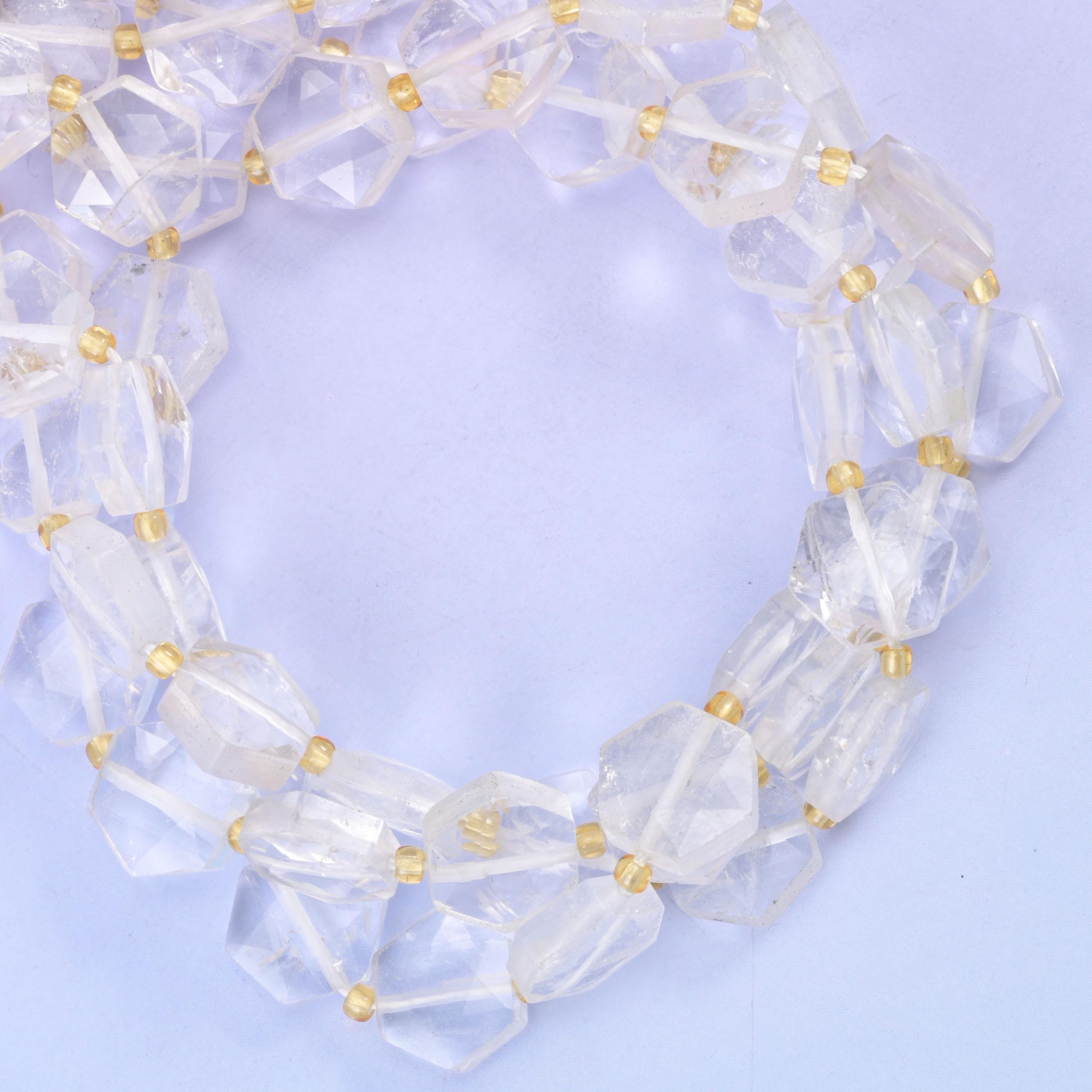 Transparent Clear Quartz Flat Faceted Hexagon Beads Size 12mm Jewelry Making 15.5 Inch Strand