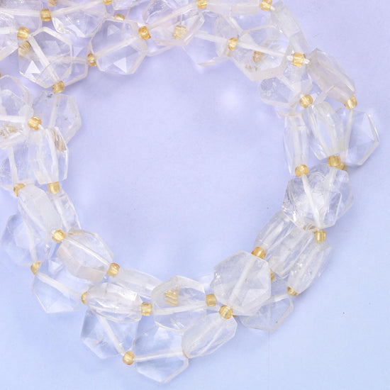 Transparent Clear Quartz Flat Faceted Hexagon Beads Size 12mm Jewelry Making 15.5 Inch Strand
