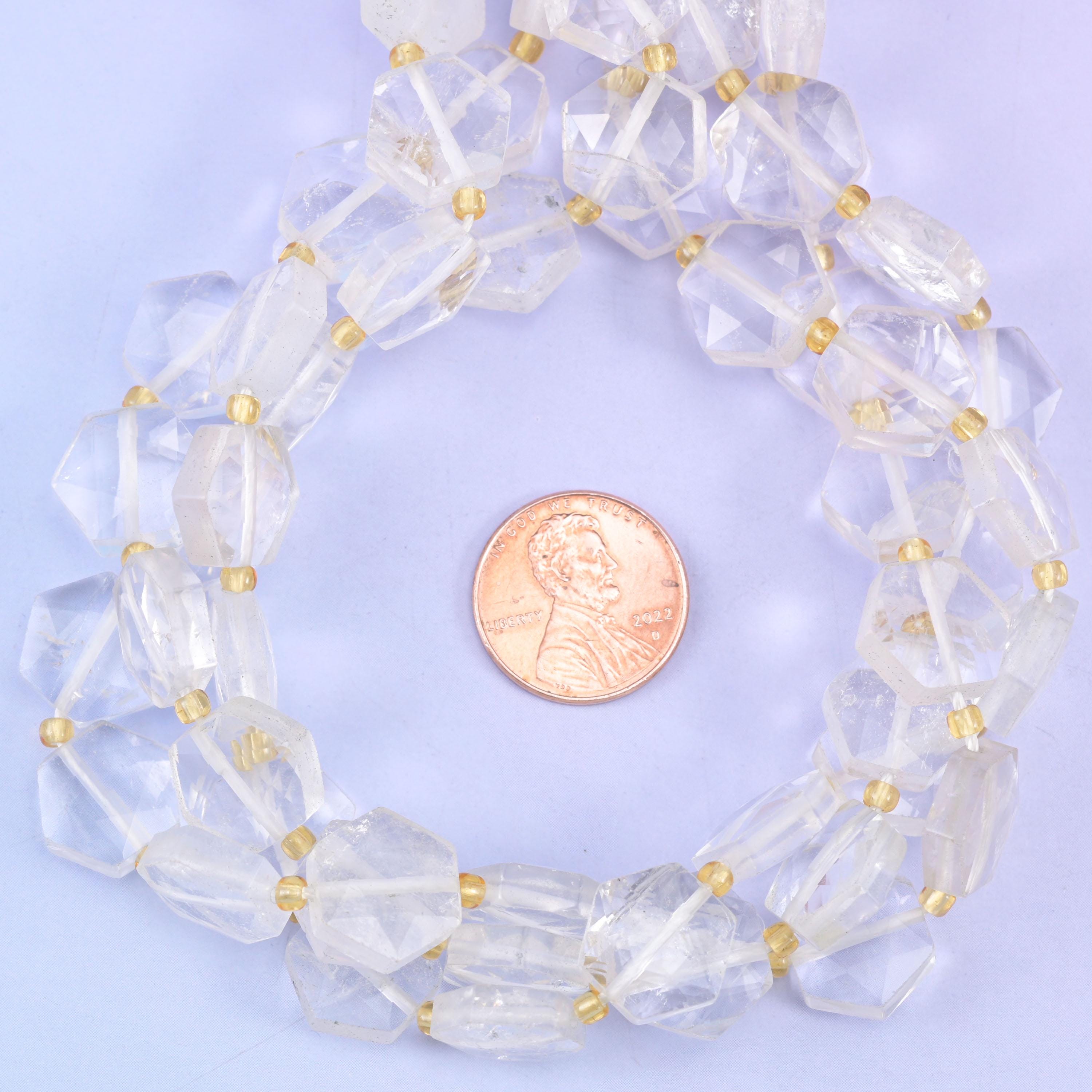 Transparent Clear Quartz Flat Faceted Hexagon Beads Size 12mm Jewelry Making 15.5 Inch Strand