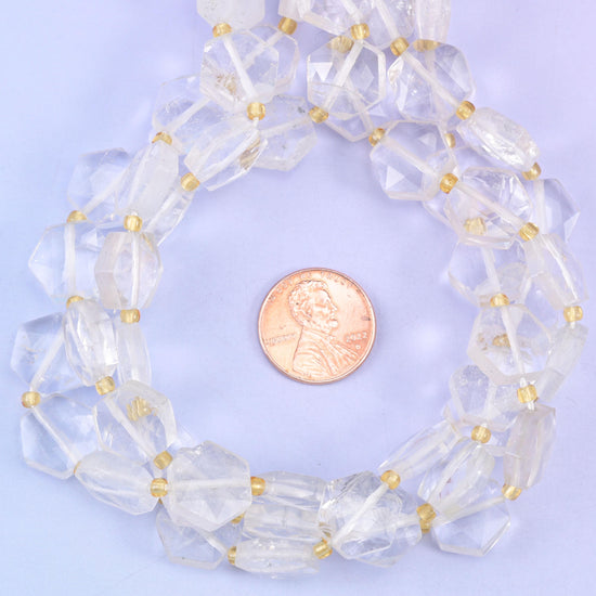 Transparent Clear Quartz Flat Faceted Hexagon Beads Size 12mm Jewelry Making 15.5 Inch Strand