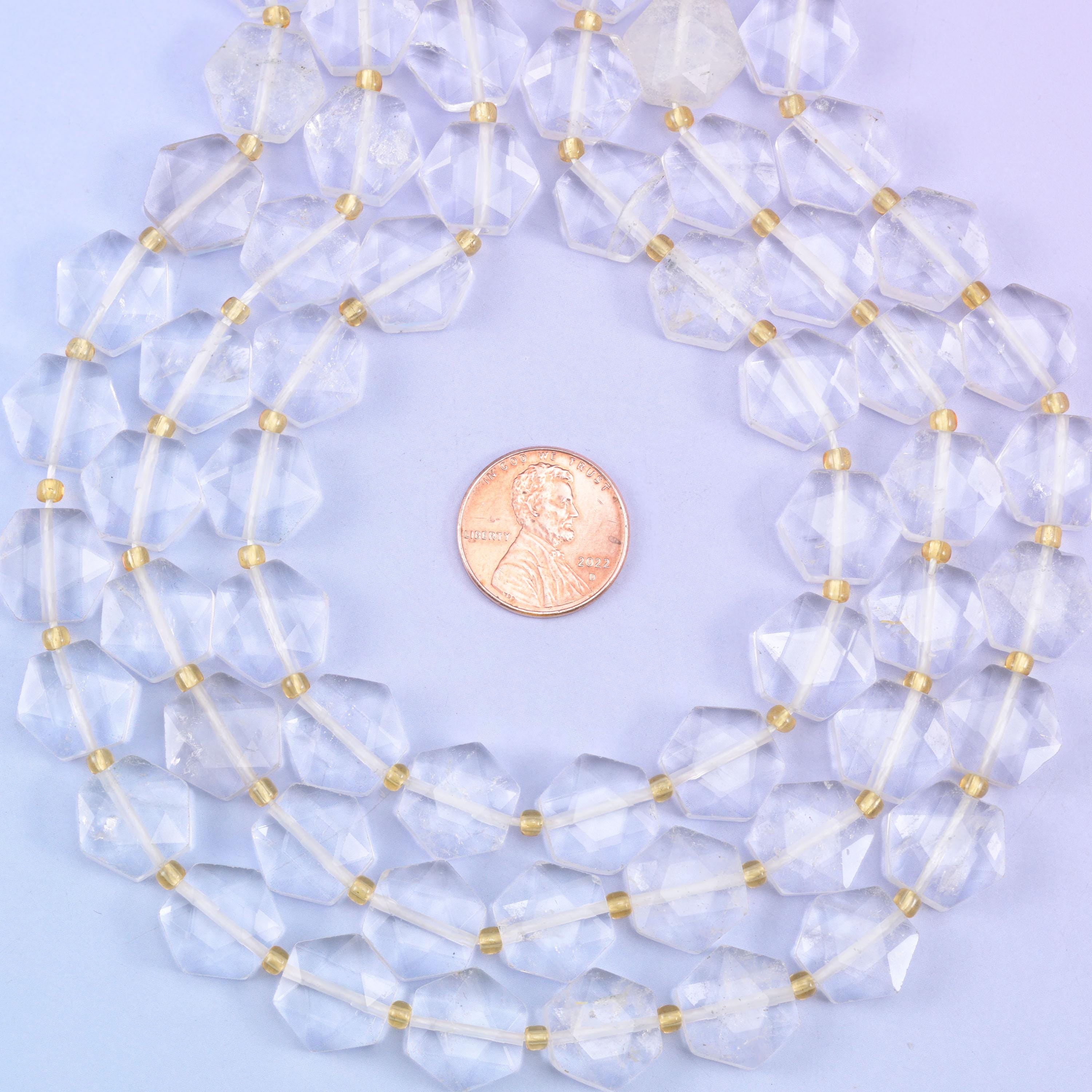 Transparent Clear Quartz Flat Faceted Hexagon Beads Size 12mm Jewelry Making 15.5 Inch Strand