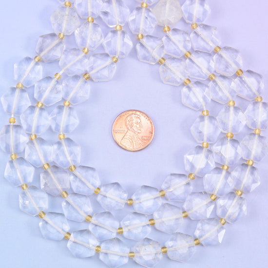 Transparent Clear Quartz Flat Faceted Hexagon Beads Size 12mm Jewelry Making 15.5 Inch Strand
