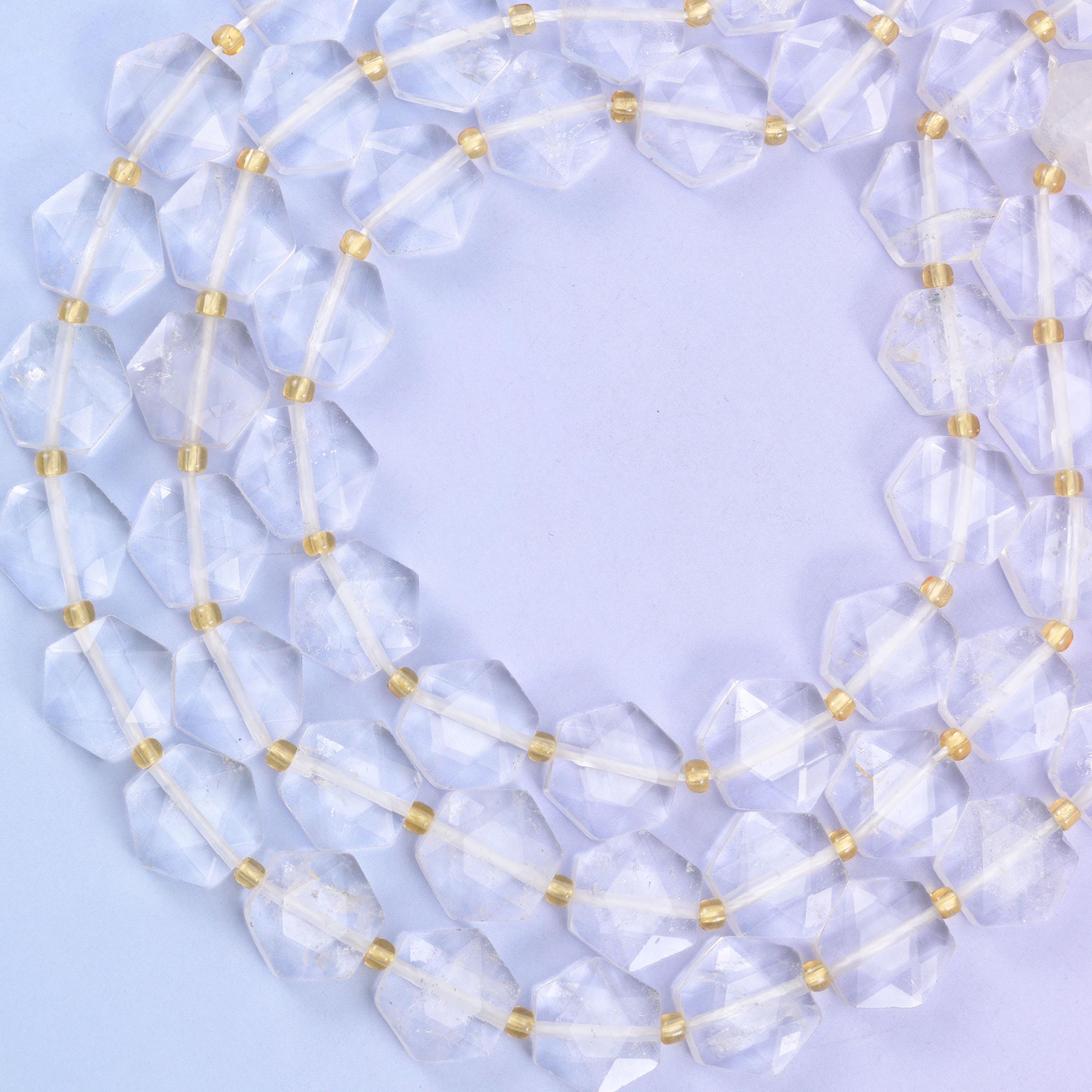 Transparent Clear Quartz Flat Faceted Hexagon Beads Size 12mm Jewelry Making 15.5 Inch Strand