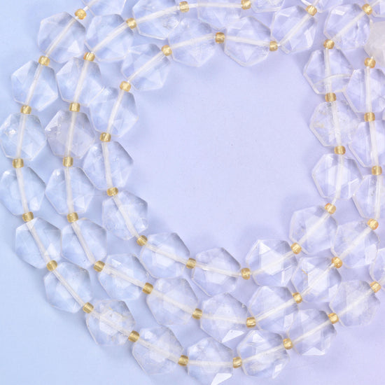 Transparent Clear Quartz Flat Faceted Hexagon Beads Size 12mm Jewelry Making 15.5 Inch Strand