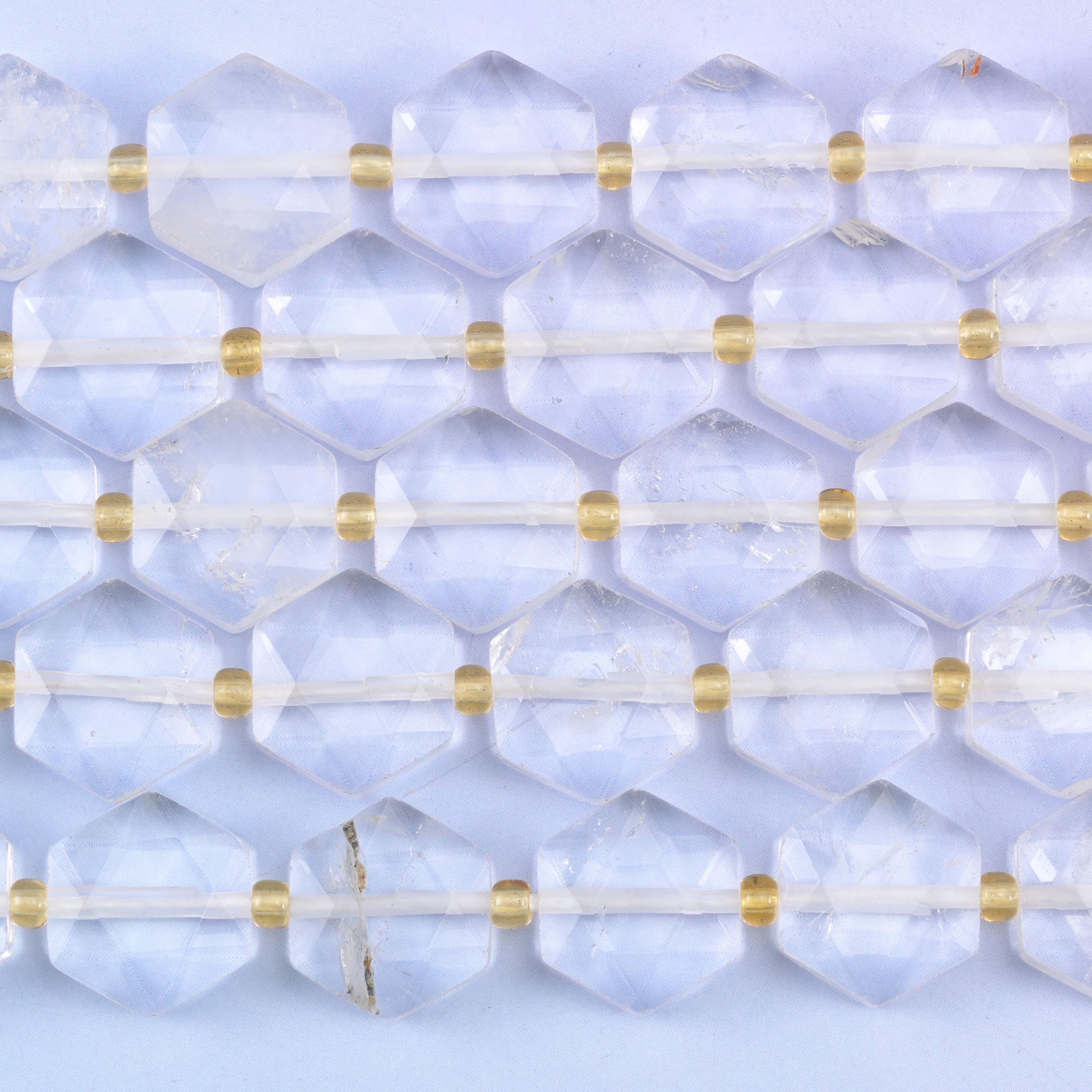 Transparent Clear Quartz Flat Faceted Hexagon Beads Size 12mm Jewelry Making 15.5 Inch Strand