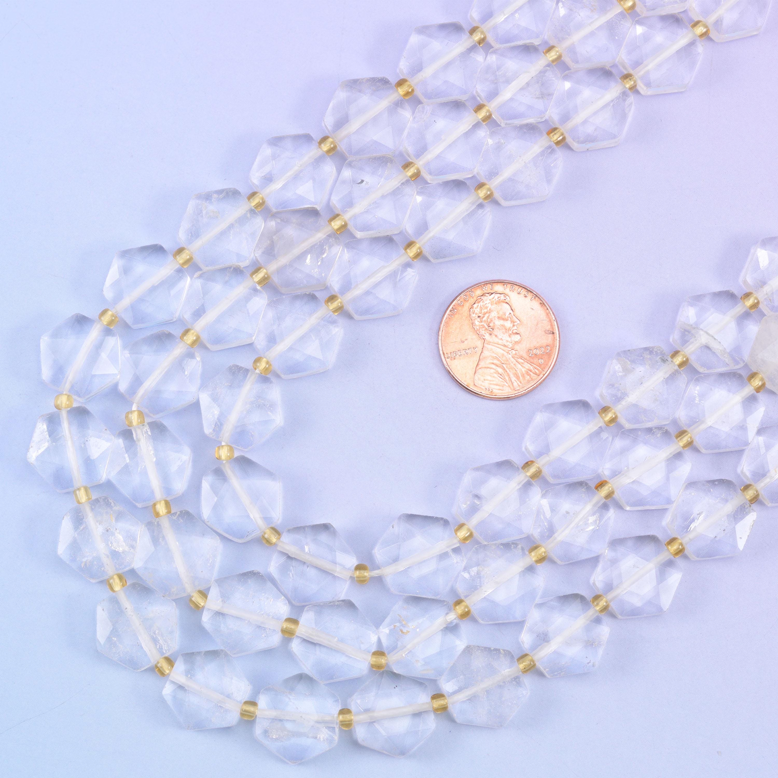 Transparent Clear Quartz Flat Faceted Hexagon Beads Size 12mm Jewelry Making 15.5 Inch Strand