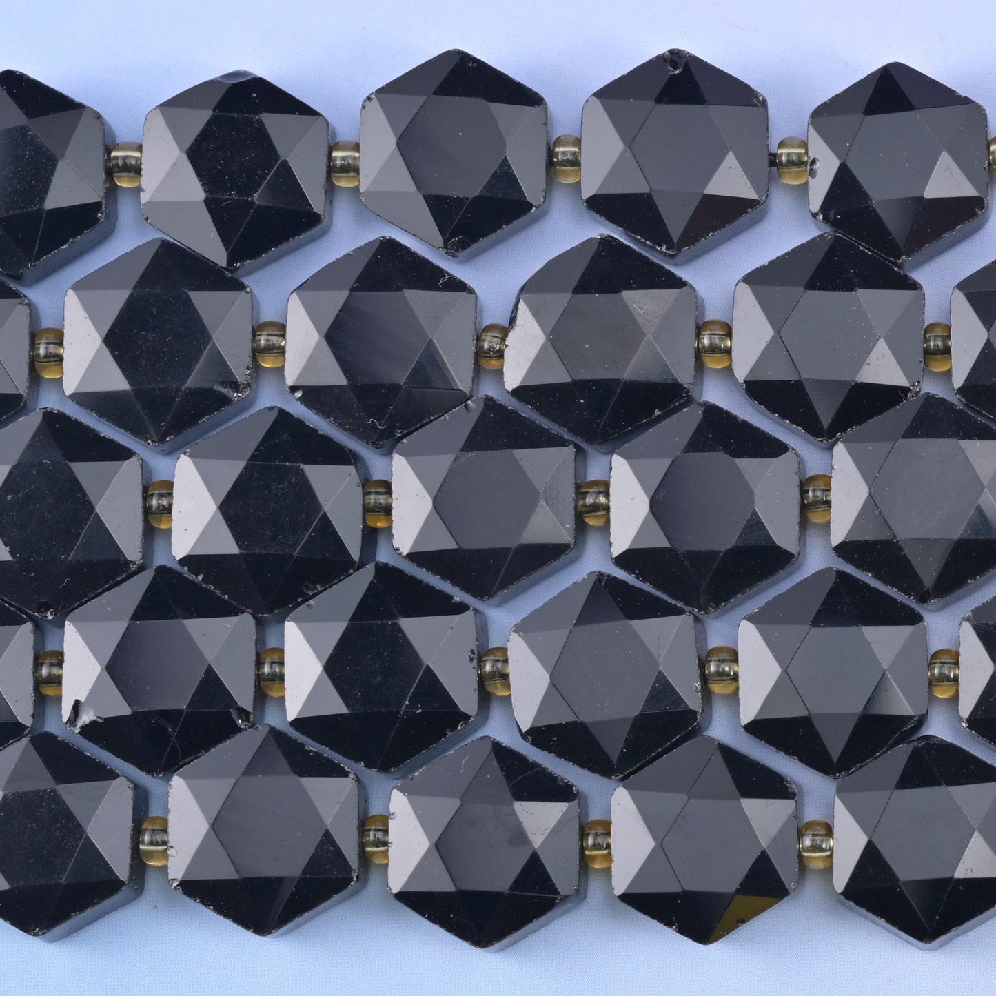 Black Obsidian Flat Faceted Hexagon Beads Size 12mm Jewelry Making 15.5 Inch Strand