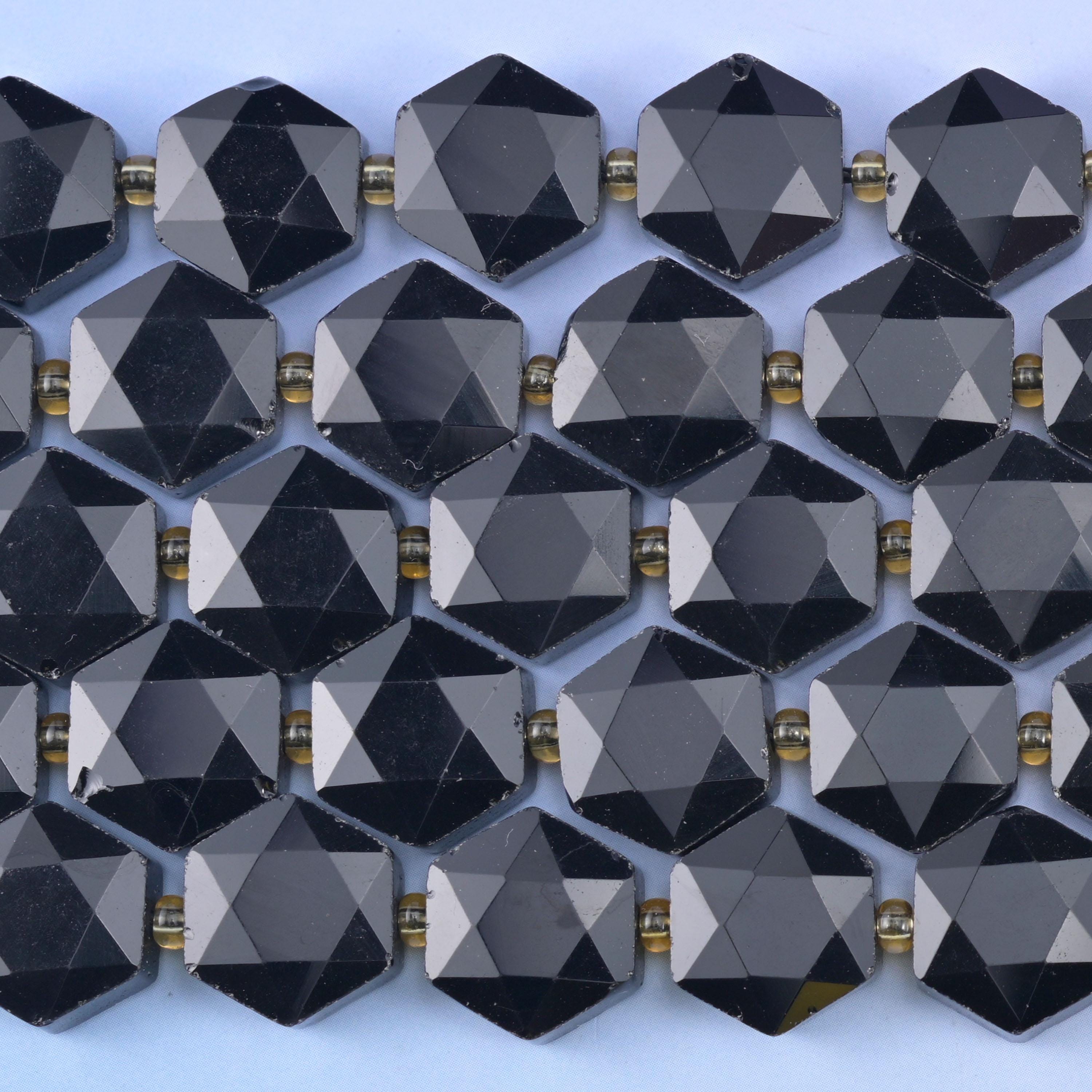 Black Obsidian Flat Faceted Hexagon Beads Size 12mm Jewelry Making 15.5 Inch Strand