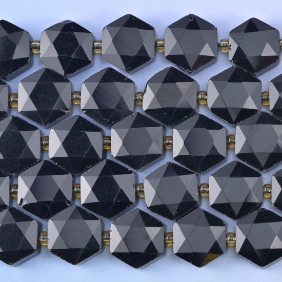 Black Obsidian Flat Faceted Hexagon Beads Size 12mm Jewelry Making 15.5 Inch Strand
