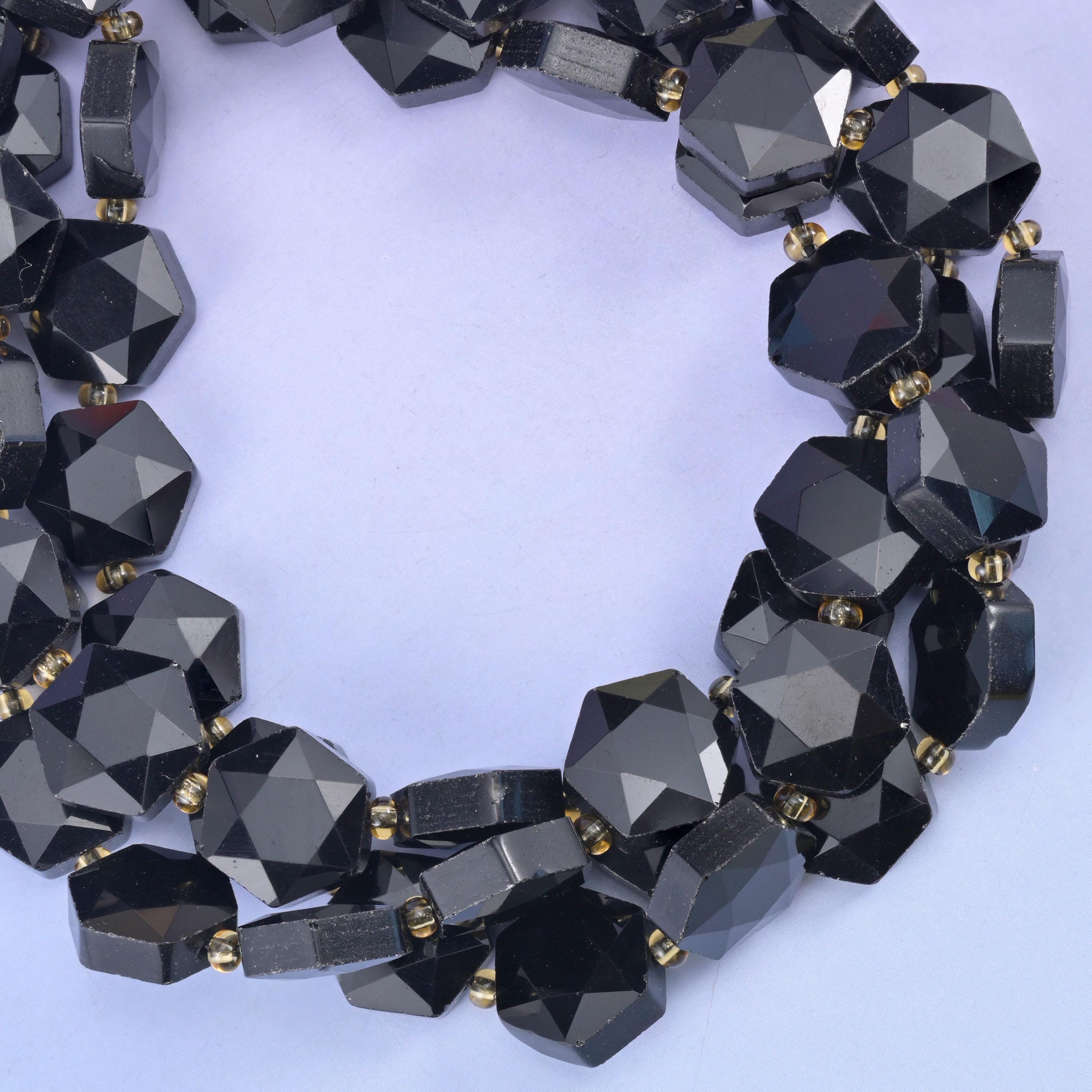 Black Obsidian Flat Faceted Hexagon Beads Size 12mm Jewelry Making 15.5 Inch Strand