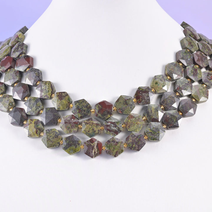 Dragon Bloodstone Flat Faceted Hexagon Beads Size 12mm Jewelry Making 15.5 Inch Strand