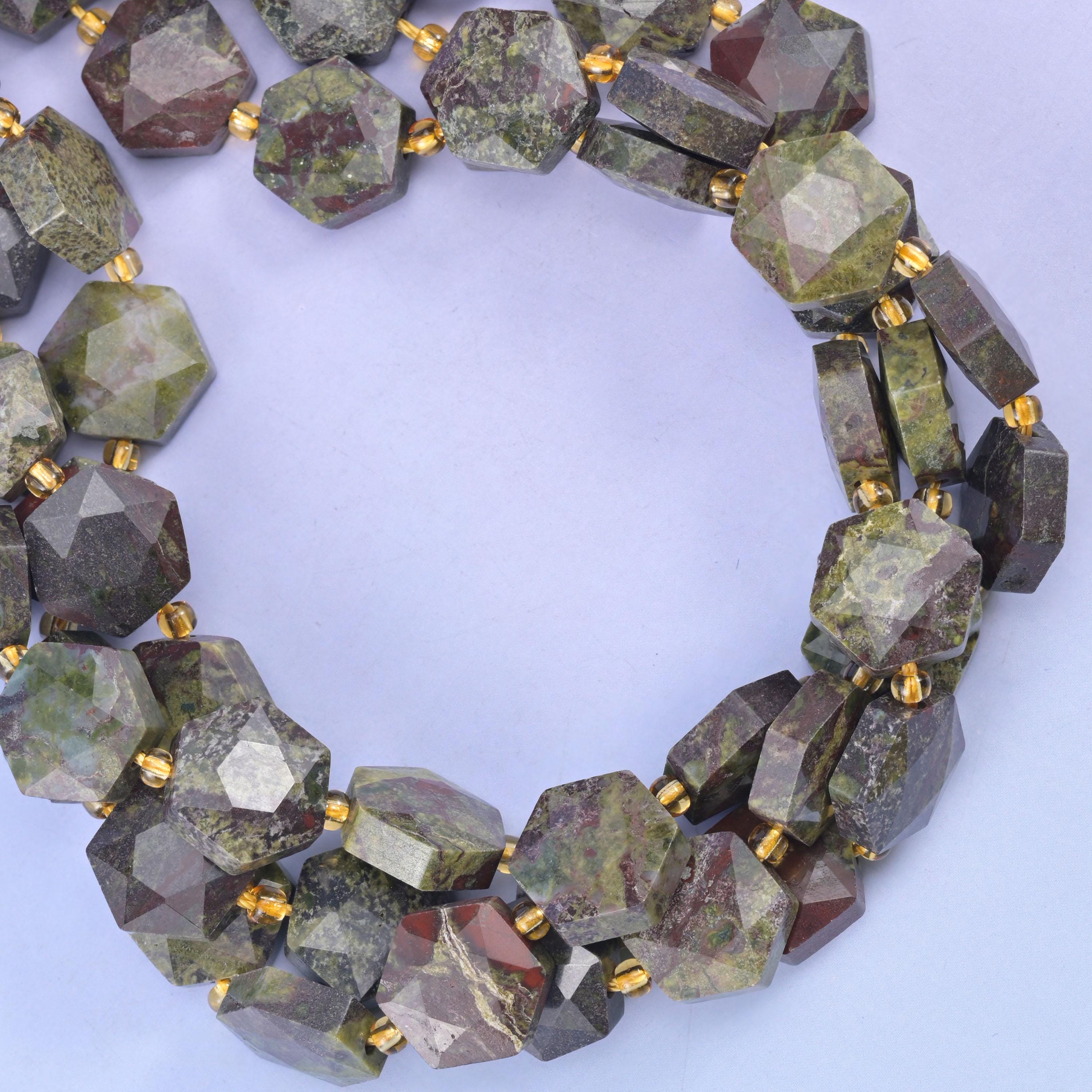 Dragon Bloodstone Flat Faceted Hexagon Beads Size 12mm Jewelry Making 15.5 Inch Strand