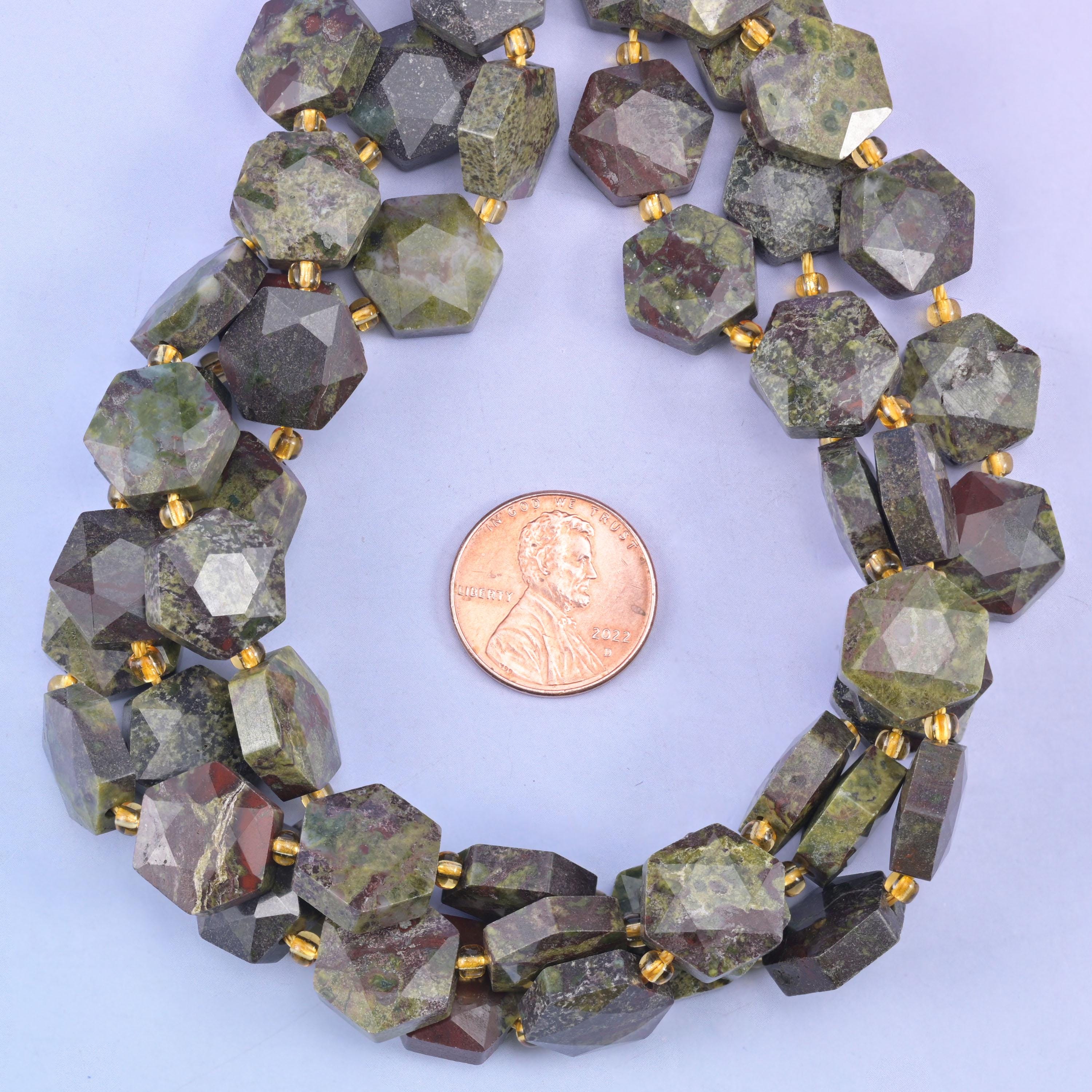 Dragon Bloodstone Flat Faceted Hexagon Beads Size 12mm Jewelry Making 15.5 Inch Strand