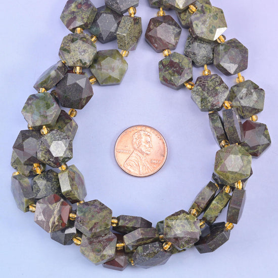 Dragon Bloodstone Flat Faceted Hexagon Beads Size 12mm Jewelry Making 15.5 Inch Strand
