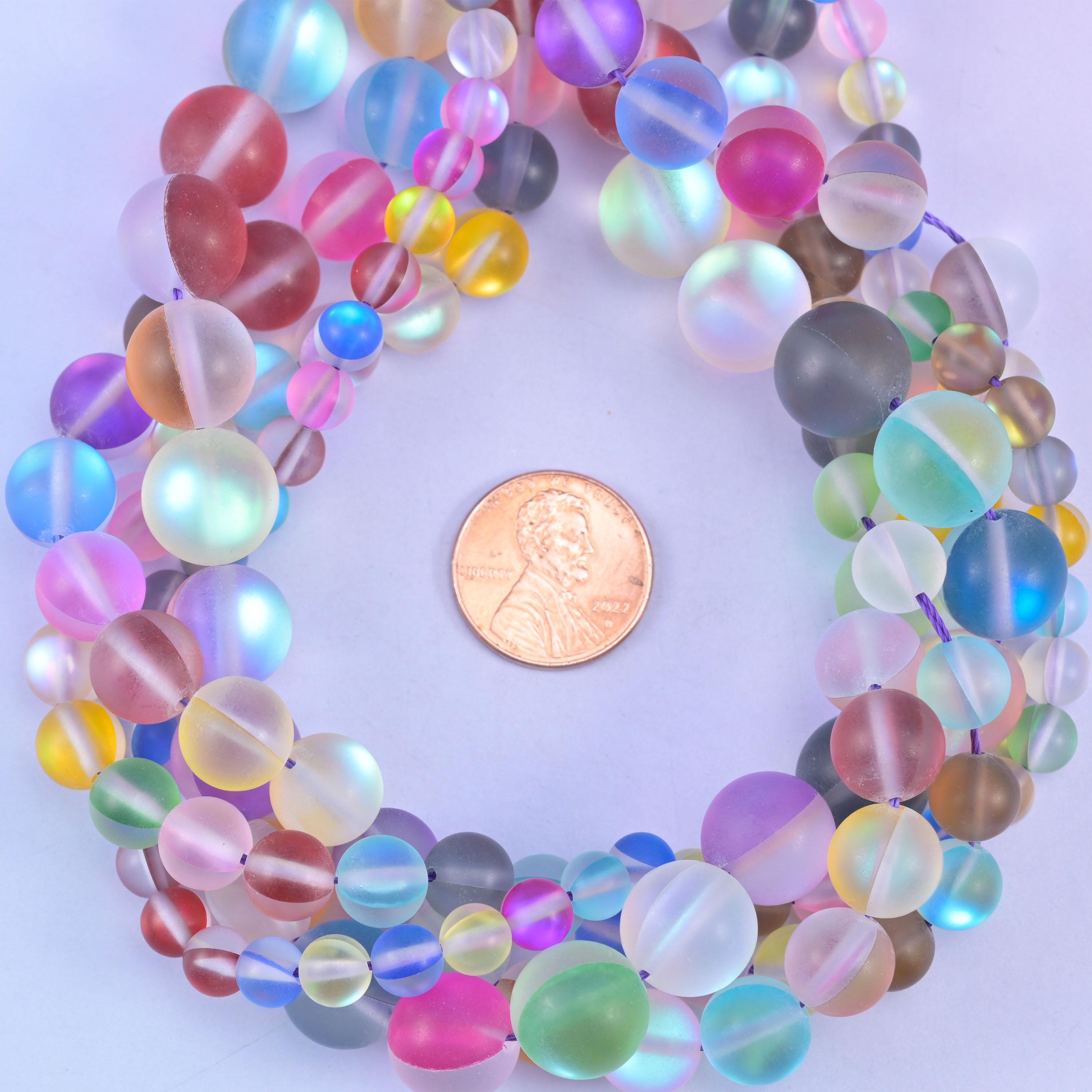 Matte Rainbow Aura Round Glass Beads: Iridescent Jewelry Making Supply, 15 Inch Strand