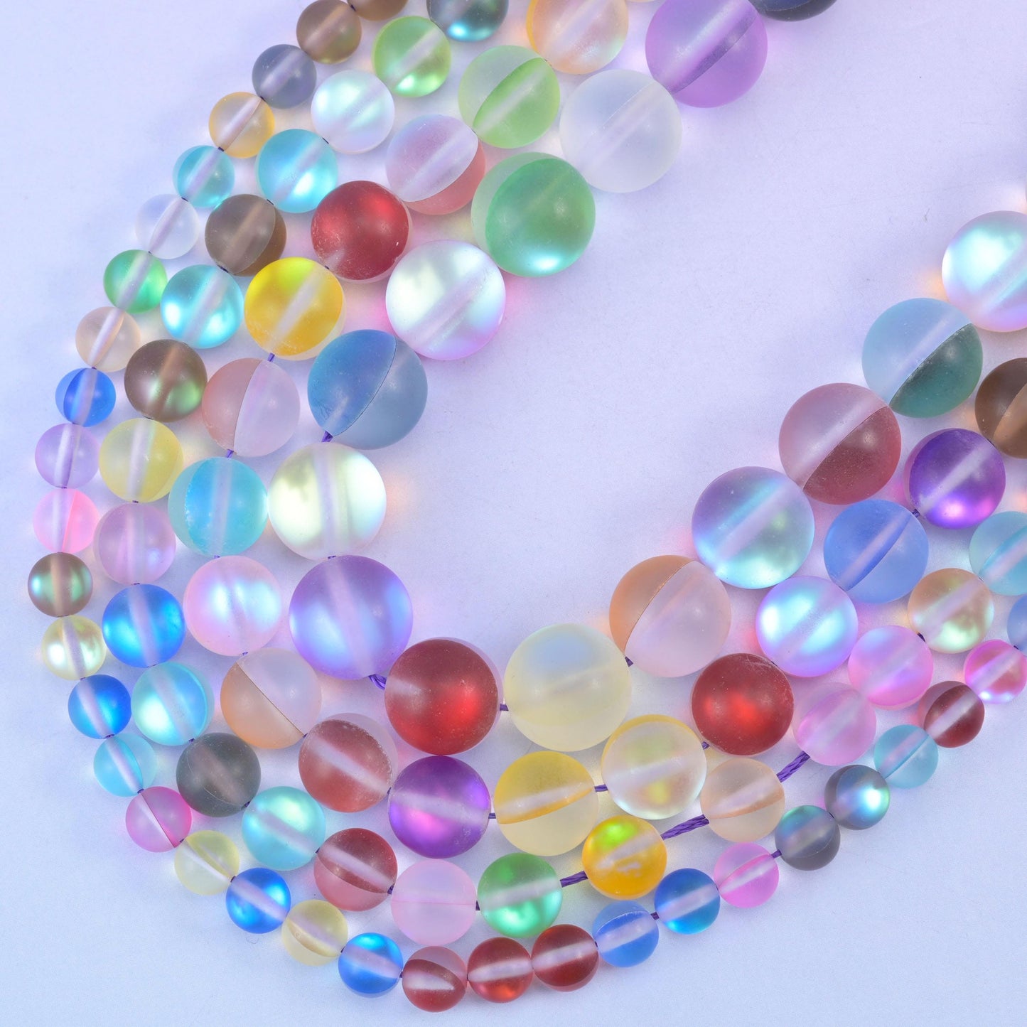 Matte Rainbow Aura Round Glass Beads: Iridescent Jewelry Making Supply, 15 Inch Strand