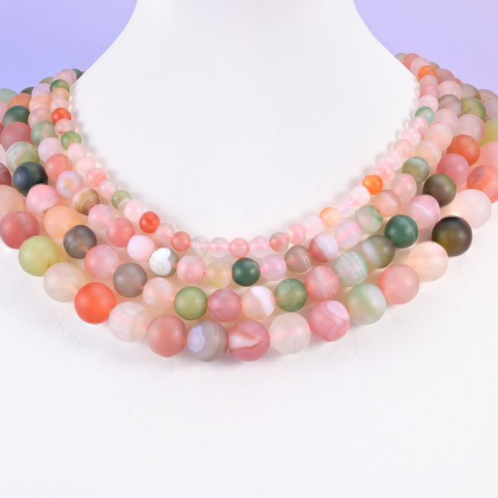 Multi-Color Yanyuan Agate Matte Round Beads 6mm 8mm 10mm 12mm Jewelry Making 14 Inch Strand